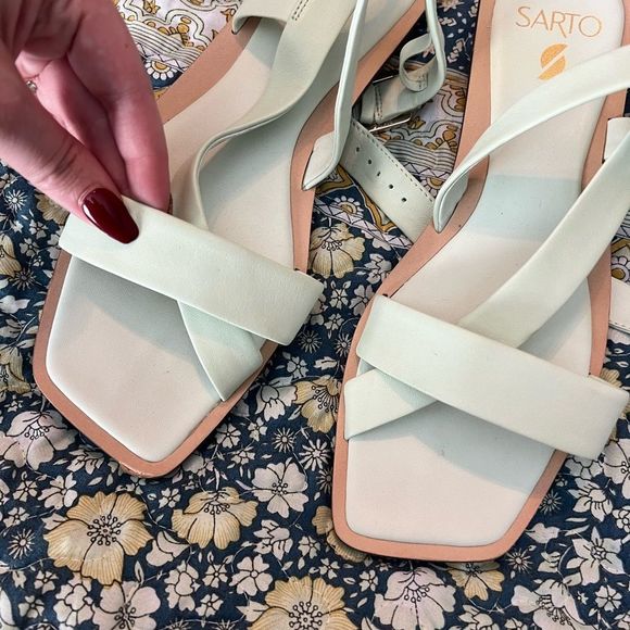 Franco Sarto | Cool Mint Nappa Ema 2 Strappy Leather Sandal EUC Size 9 - Picture 7 of 10